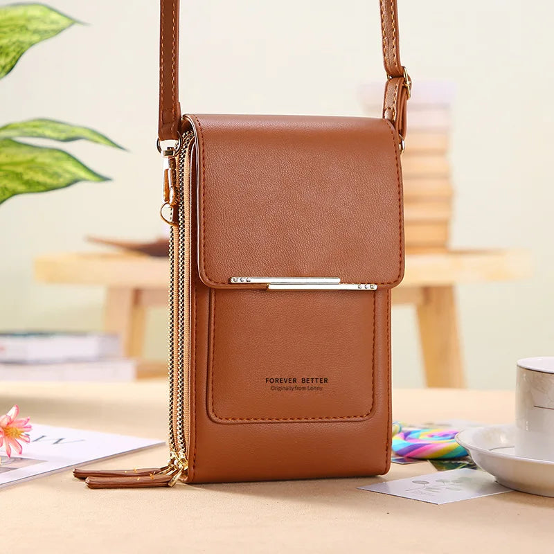 Sac à main pour téléphone portable à écran tactile en cuir souple pour femmes