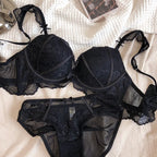 Ensemble soutien-gorge push Up en dentelle brodée et culotte pour femmes