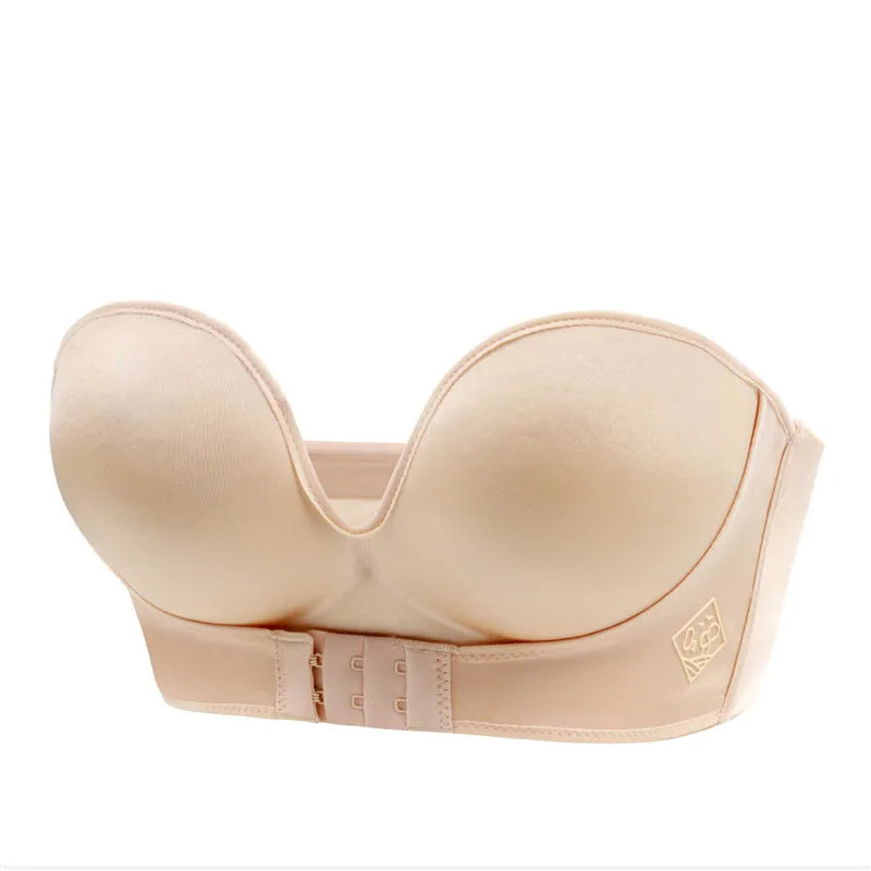 Soutien-gorge push-up sans bretelles en V profond pour femme