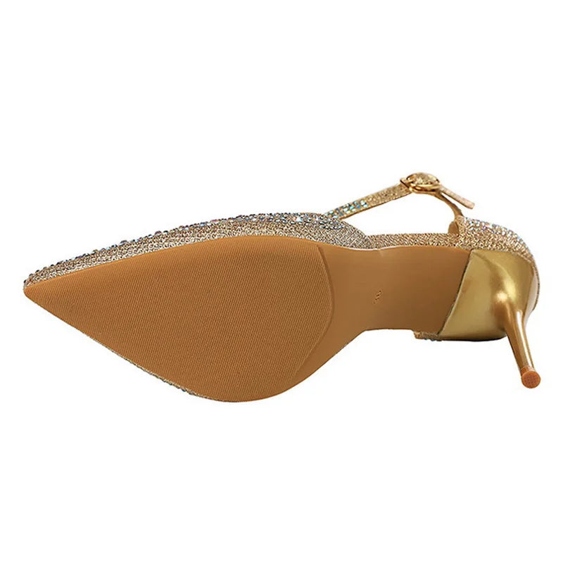 Chaussures à talons hauts brillants et strass pour femmes