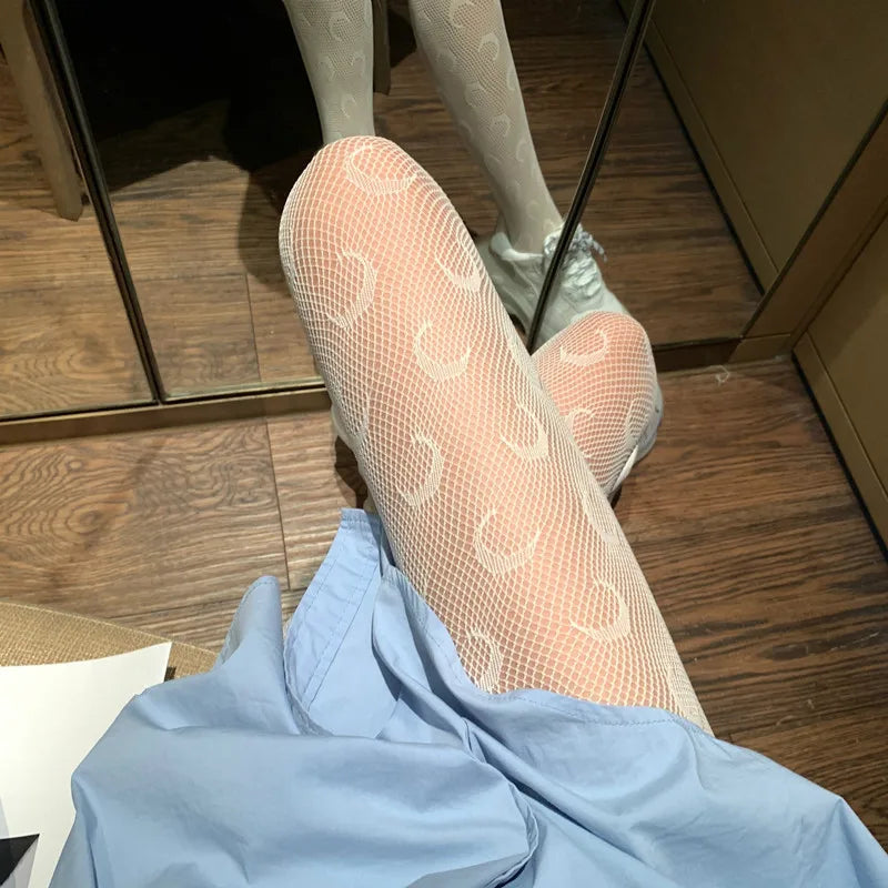 Collants résille avec motif de lune pour femmes