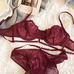 Soutien-gorge et culotte transparents en dentelle fine pour femmes