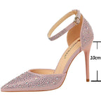 Chaussures à talons hauts brillants et strass pour femmes