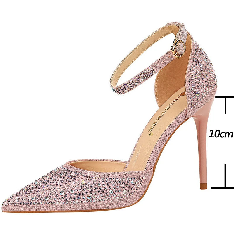 Chaussures à talons hauts brillants et strass pour femmes