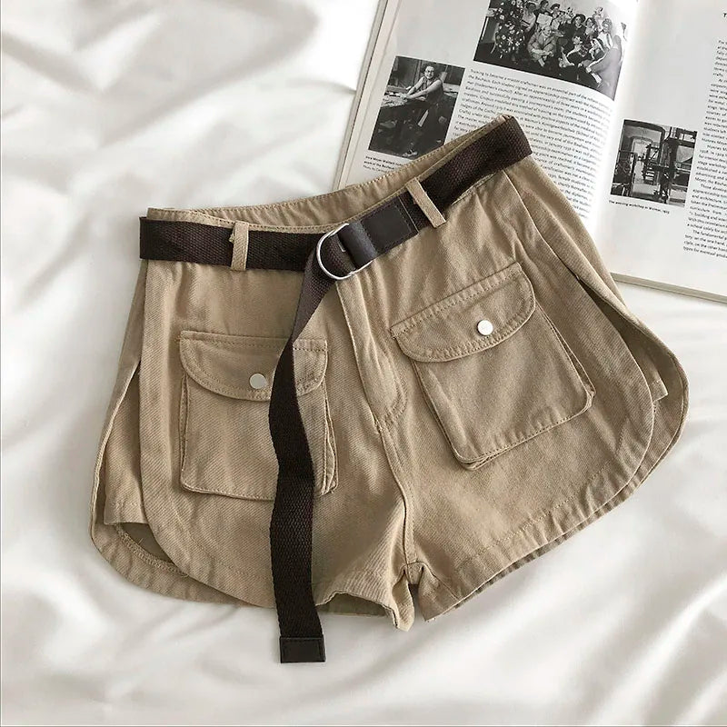 Short en jean vert Style Safari pour femmes