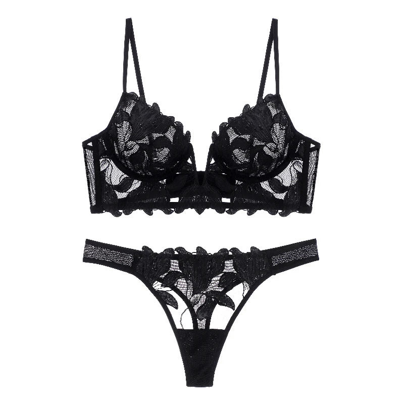 Ensemble de lingerie  sexy en dentelle soutien-gorge décolleté en V et culotte pour femmes