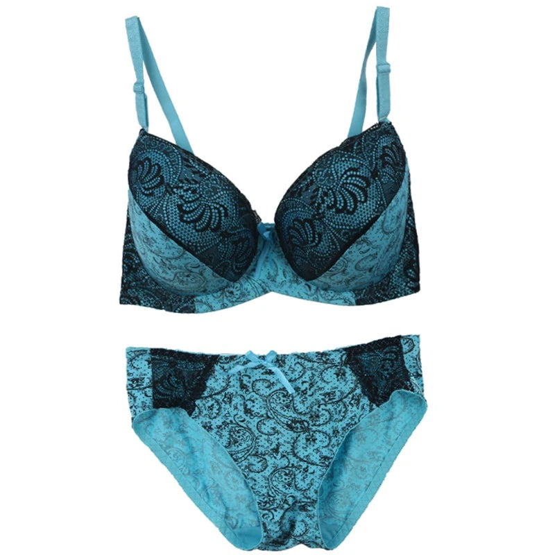 Ensemble de soutien-gorge push-up rembourré à armatures et nœud et culotte pour femmes