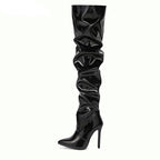 Cuissardes mode en cuir verni bout pointu fermeture éclair pour femmes