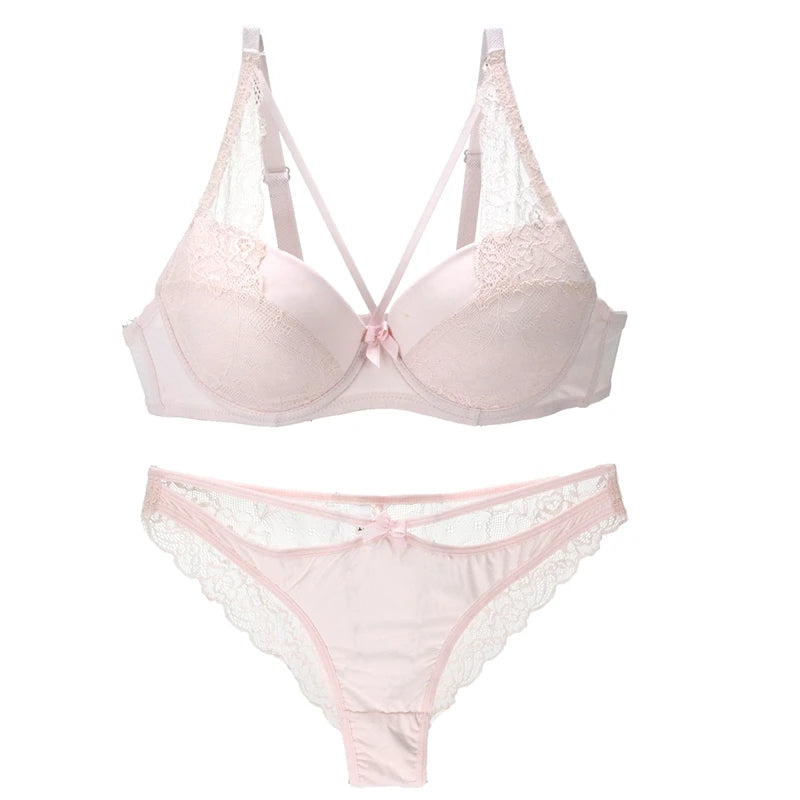 Ensemble soutien-gorge push-up sans coutures en dentelle 3/4 bonnet et culotte pour femmes