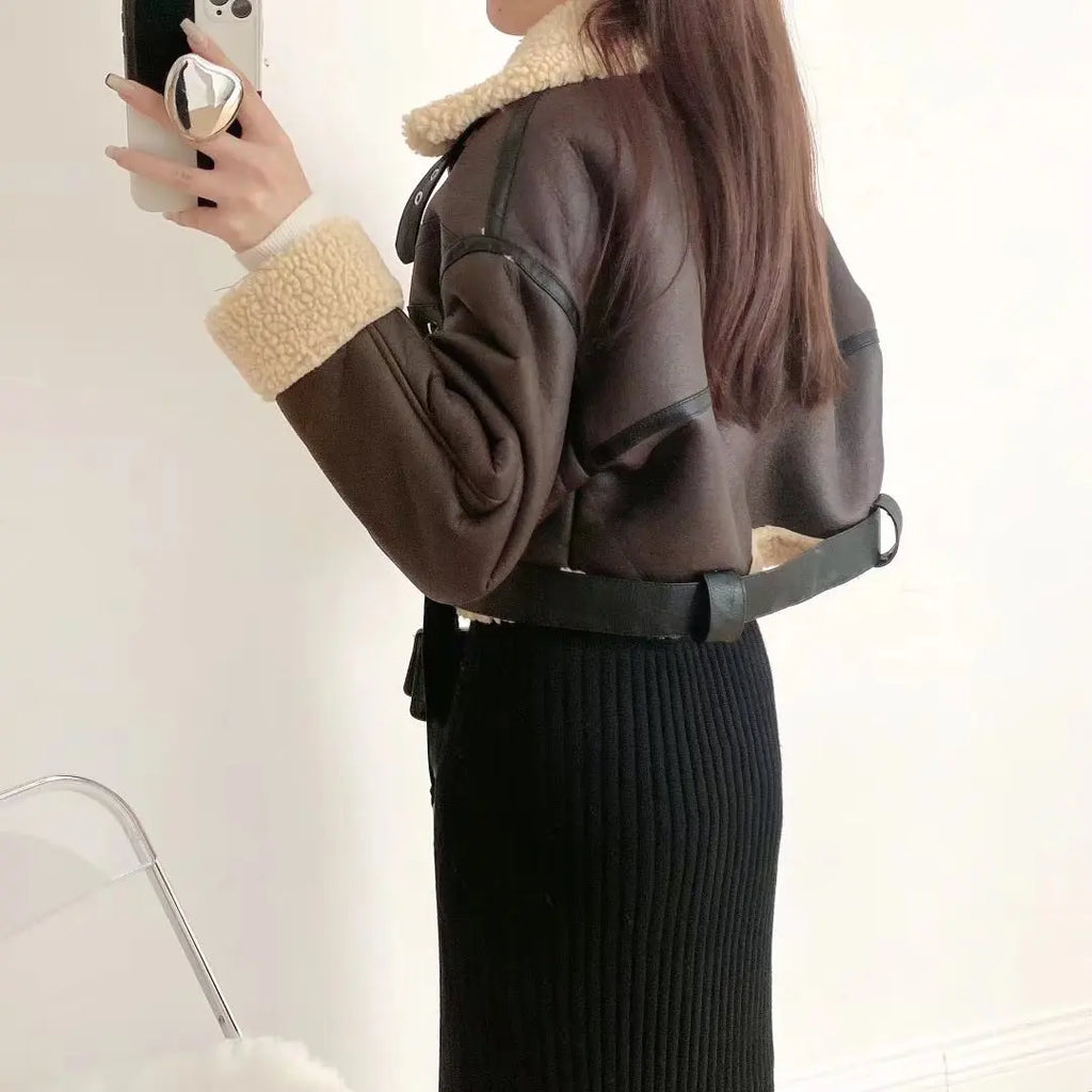 Veste en fausse fourrure d'agneau pour femmes