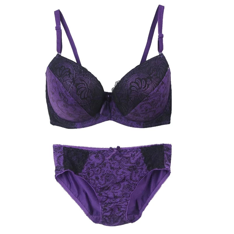 Ensemble de soutien-gorge push-up rembourré à armatures et nœud et culotte pour femmes