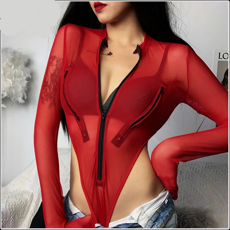 Body en maille transparente pour femmes
