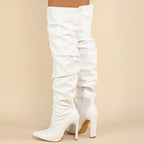 Botte cuissardes plissées mode bout pointu pour femmes