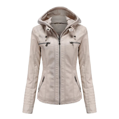 Veste Femme Effet Cuir PU – Capuche Amovible