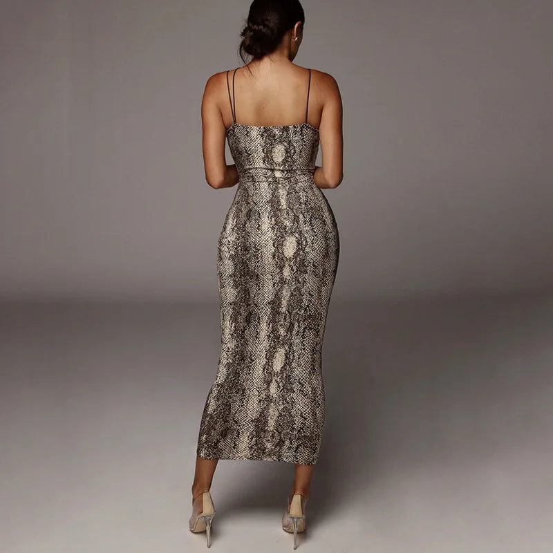 Robe mi-longue sexy à imprimé léopard pour femmes