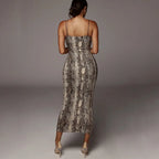 Robe mi-longue sexy à imprimé léopard pour femmes