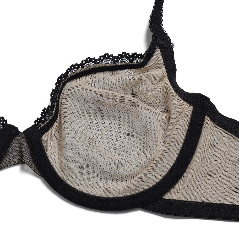Soutien-gorge non rembourré à armatures et dentelle transparente pour femmes