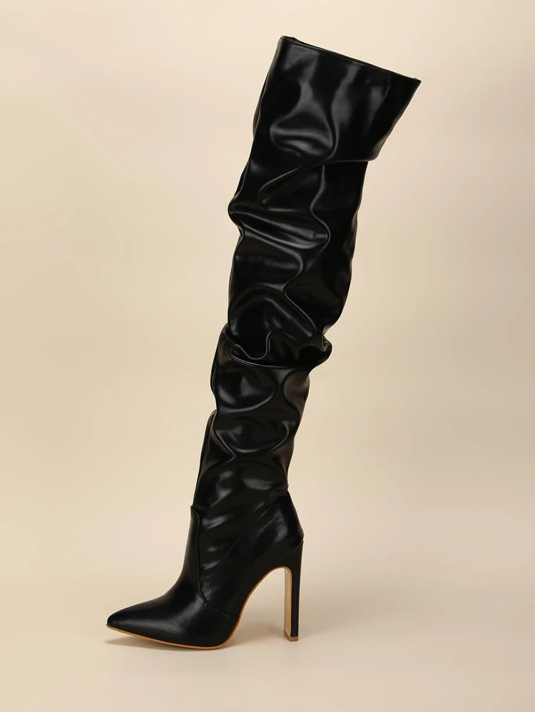 Botte cuissardes plissées mode bout pointu pour femmes