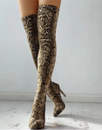 Bottes hautes à imprimé serpent pour femmes
