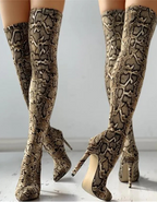 Bottes hautes à imprimé serpent pour femmes