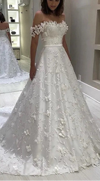 Robe de mariée blanche trapèze en dentelle et épaules dénudées pour femmes
