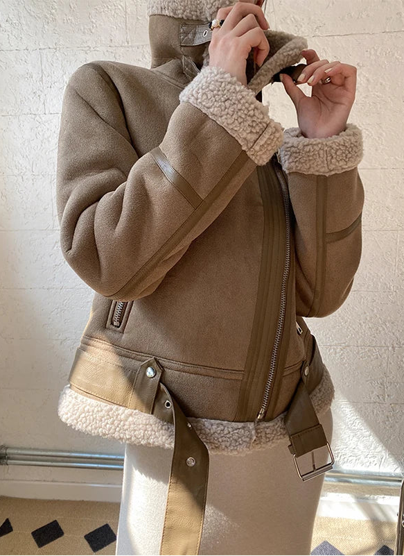 Veste en cuir de moto d'hiver pour femmes