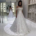 Robe de mariée blanche trapèze en dentelle et épaules dénudées pour femmes