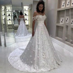 Robe de mariée blanche trapèze en dentelle et épaules dénudées pour femmes