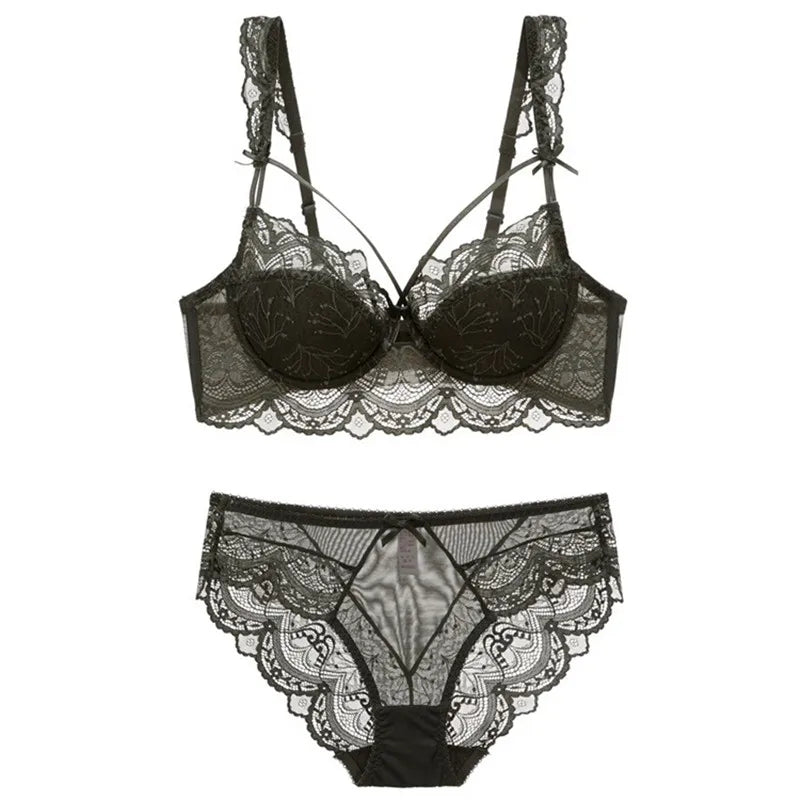 Ensemble soutien-gorge Push Up et culotte en dentelle pour femmes