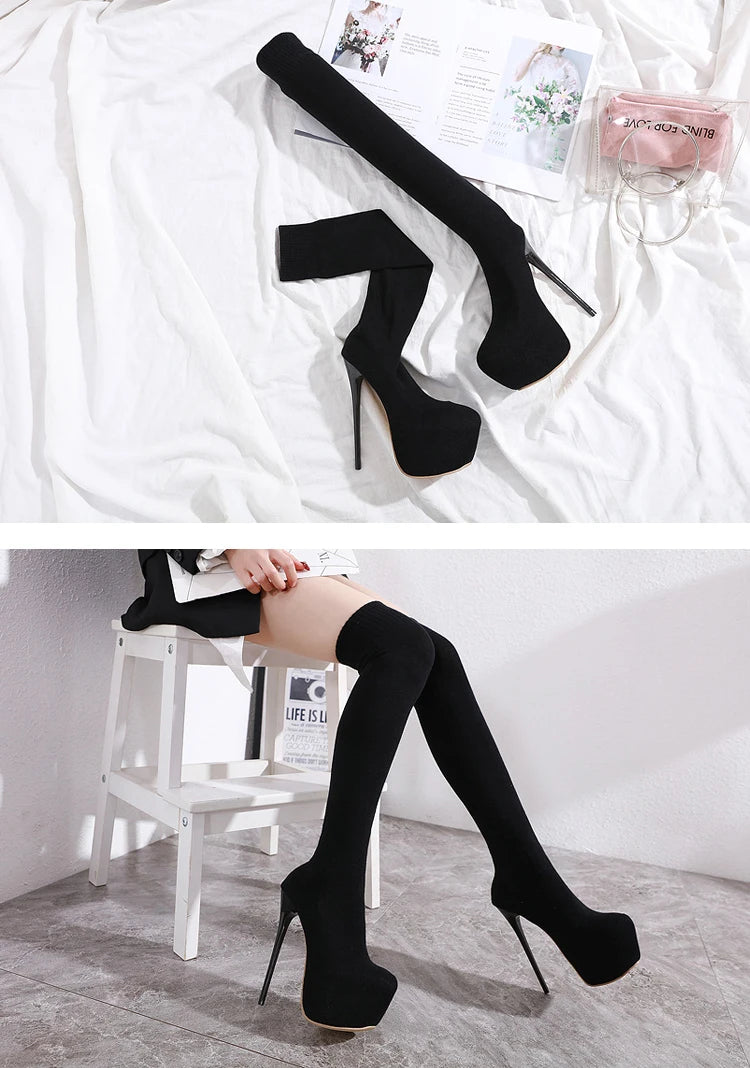 Bottes cuissardes à talons plateforme pour femmes