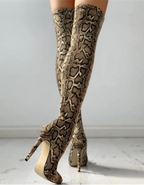 Bottes hautes à imprimé serpent pour femmes