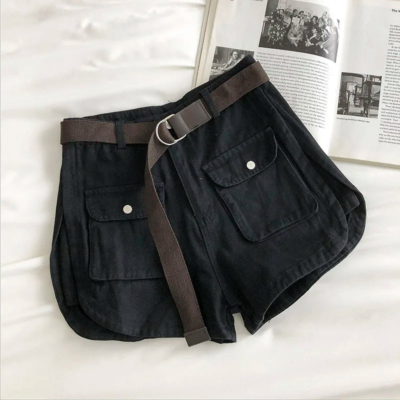 Short en jean vert Style Safari pour femmes