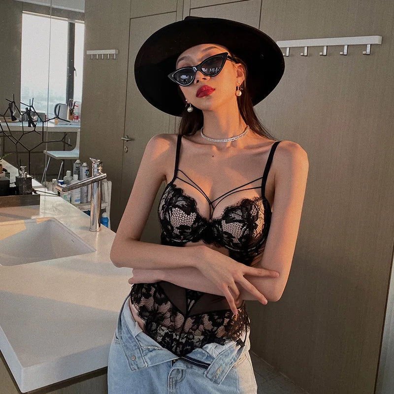 Ensemble de soutien-gorge push-up en dentelle creuse pour femmes