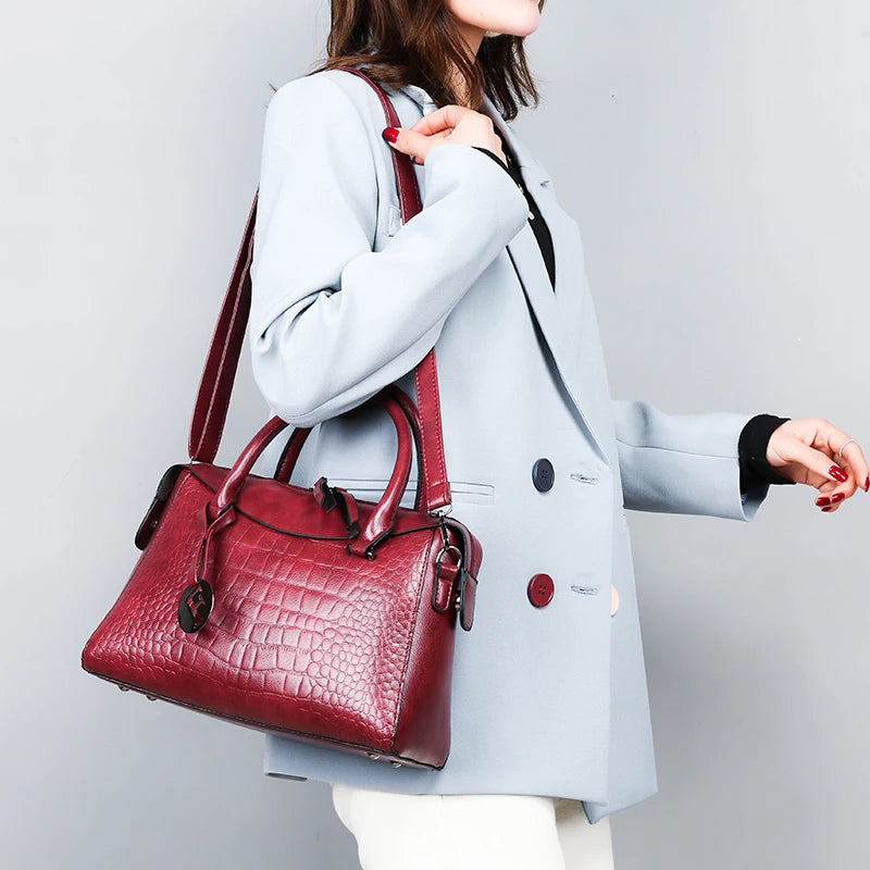 Sac à main en cuir motif crocodile pour femmes