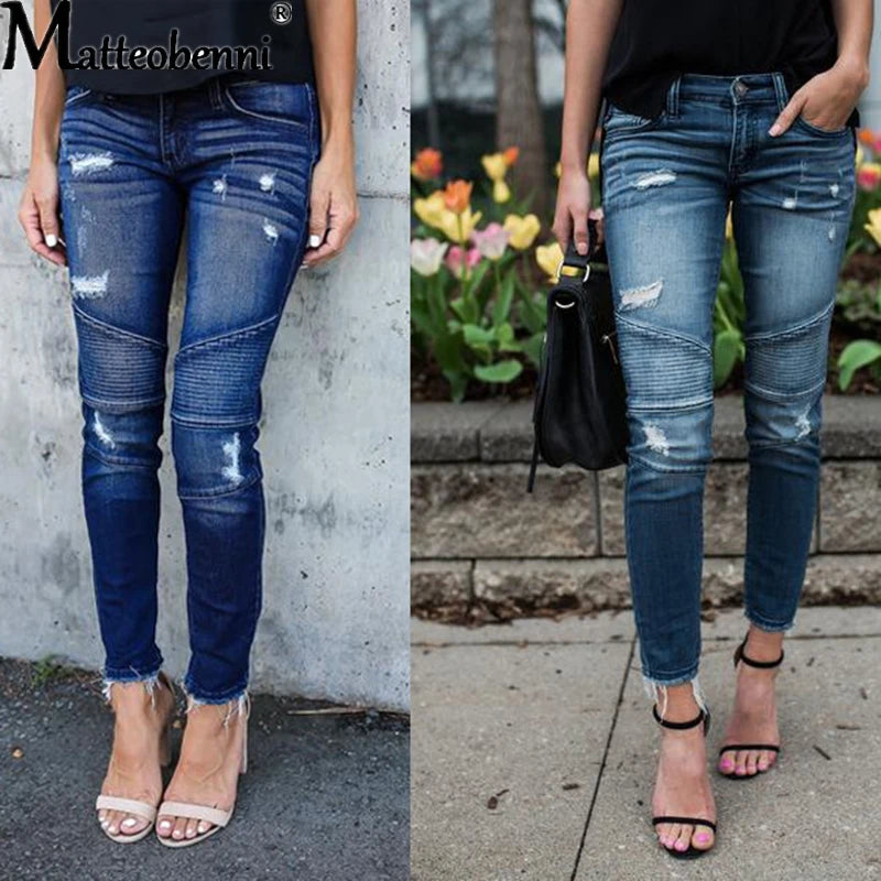 Pantalon en jean décontracté déchiré pour femmes