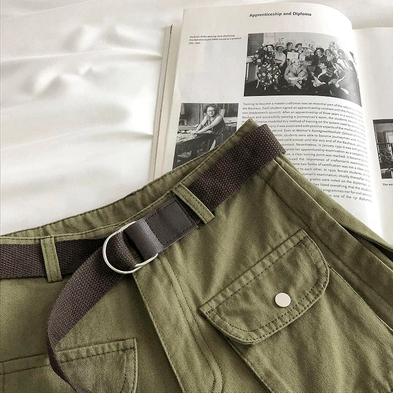 Short en jean vert Style Safari pour femmes