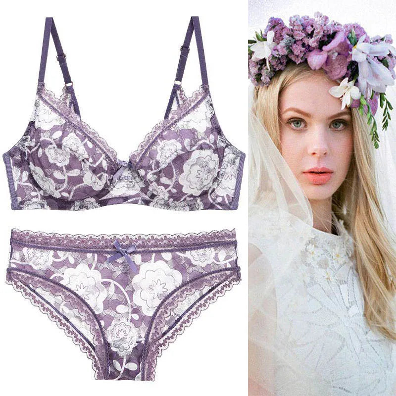 Ensembles soutien-gorge en dentelle Push Up et culotte pour femmes