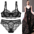 Ensembles de soutien-gorge ultra-mince et culotte à fleurs transparentes pour femmes