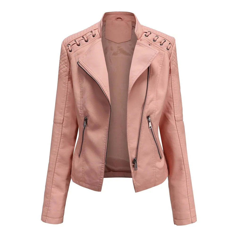 Veste en similicuir, coupe courte, manches longues pour femmes