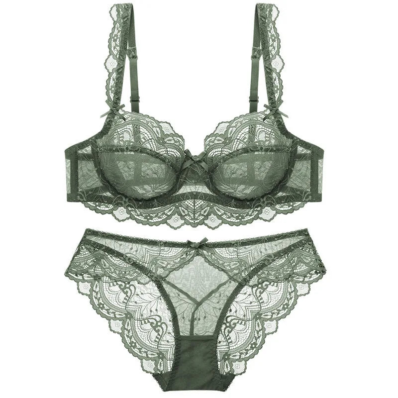 Ensembles de soutien-gorge ultra-mince et culotte à fleurs transparentes pour femmes