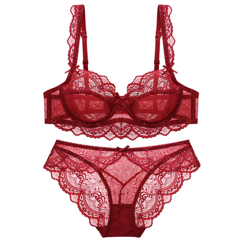 Ensembles de soutien-gorge ultra-mince et culotte à fleurs transparentes pour femmes