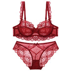 Ensembles de soutien-gorge ultra-mince et culotte à fleurs transparentes pour femmes