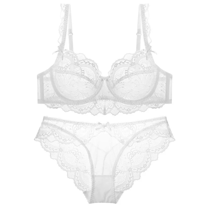 Ensembles de soutien-gorge ultra-mince et culotte à fleurs transparentes pour femmes