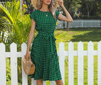 Robe d'été à pois et col rond pour femmes