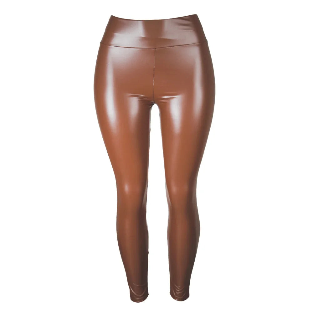 Leggings en cuir PU Push-Up  slim, taille haute pour femmes
