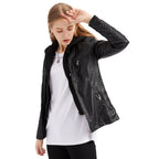 Veste en cuir PU amovible à capuche pour femmes
