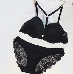 Ensemble soutien-gorge Push Up avec boucle avant et sangle d'épaule et culotte pour femmes
