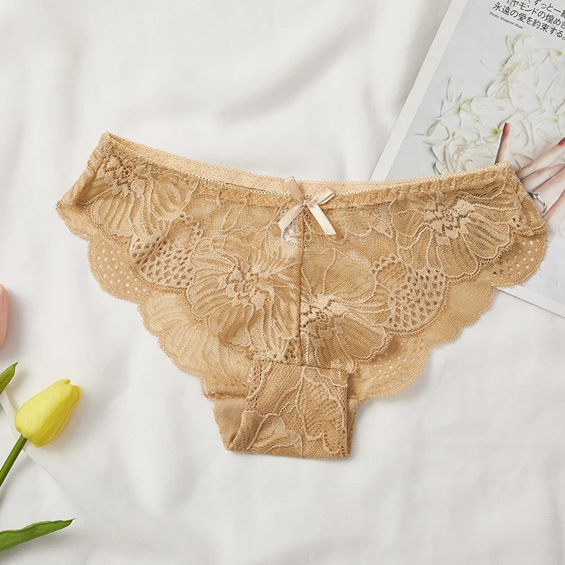 Culotte en dentelle transparente  taille basse avec nœud pour femmes