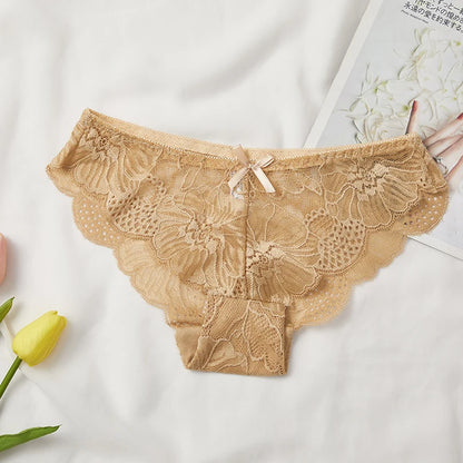Culotte en Dentelle Transparente Femme – Taille Basse et Nœud