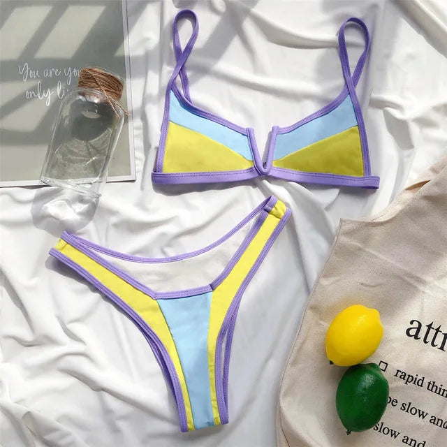 Maillot de bain deux pièces en forme de V pour femmes